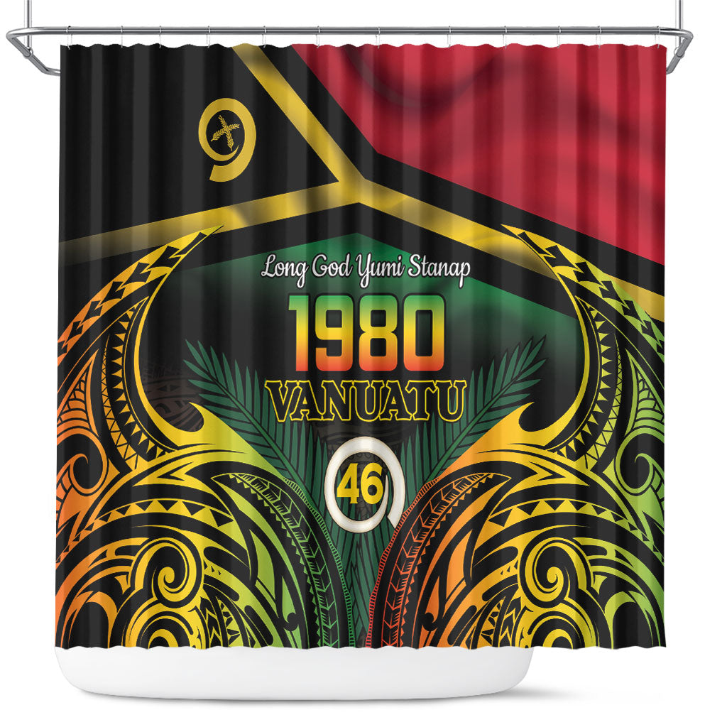 Vanuatu 1980 Shower Curtain Hapi 46 Yia Indipendens Anivesari LT14 Black - Polynesian Pride