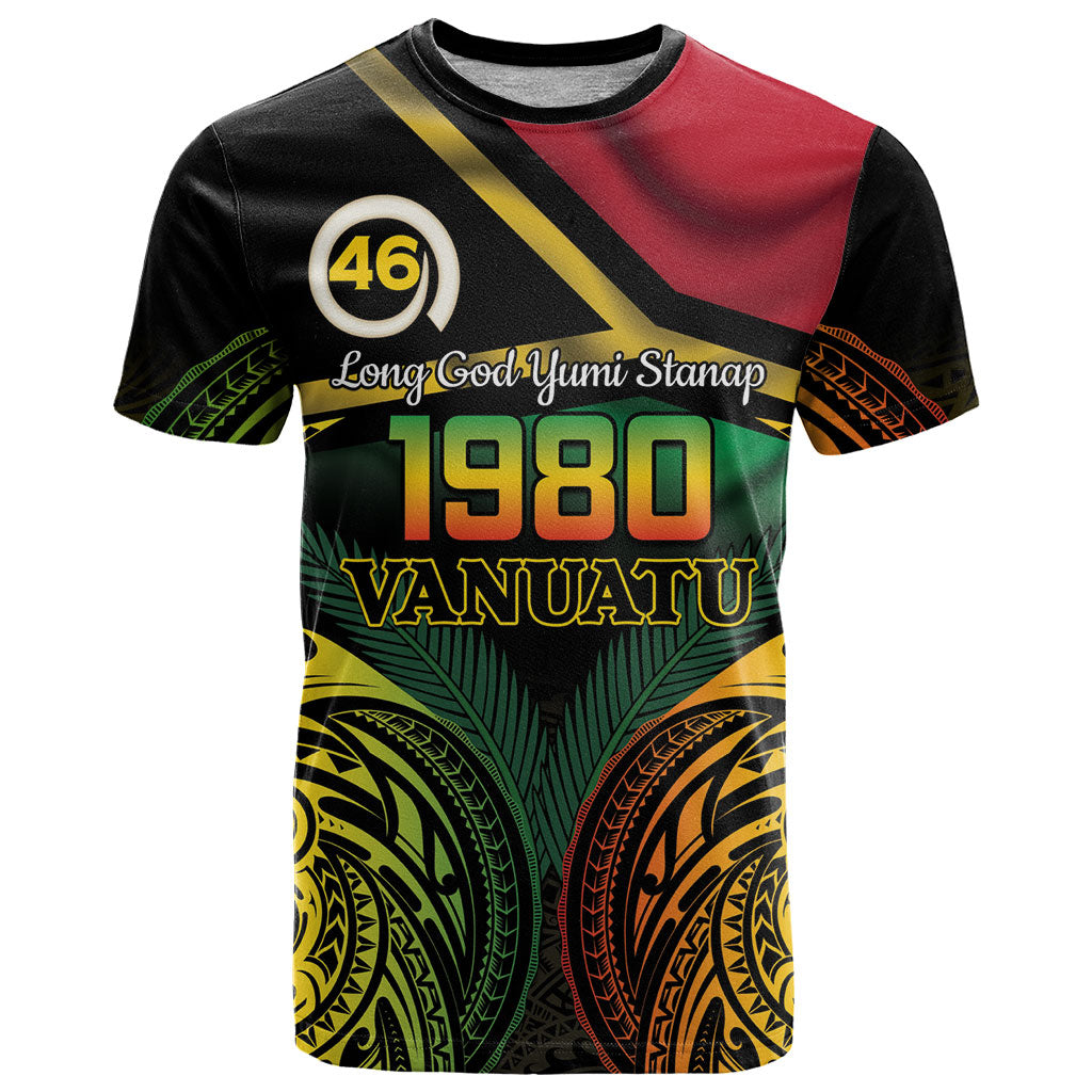 Vanuatu 1980 T Shirt Hapi 46 Yia Indipendens Anivesari LT14 Black - Polynesian Pride