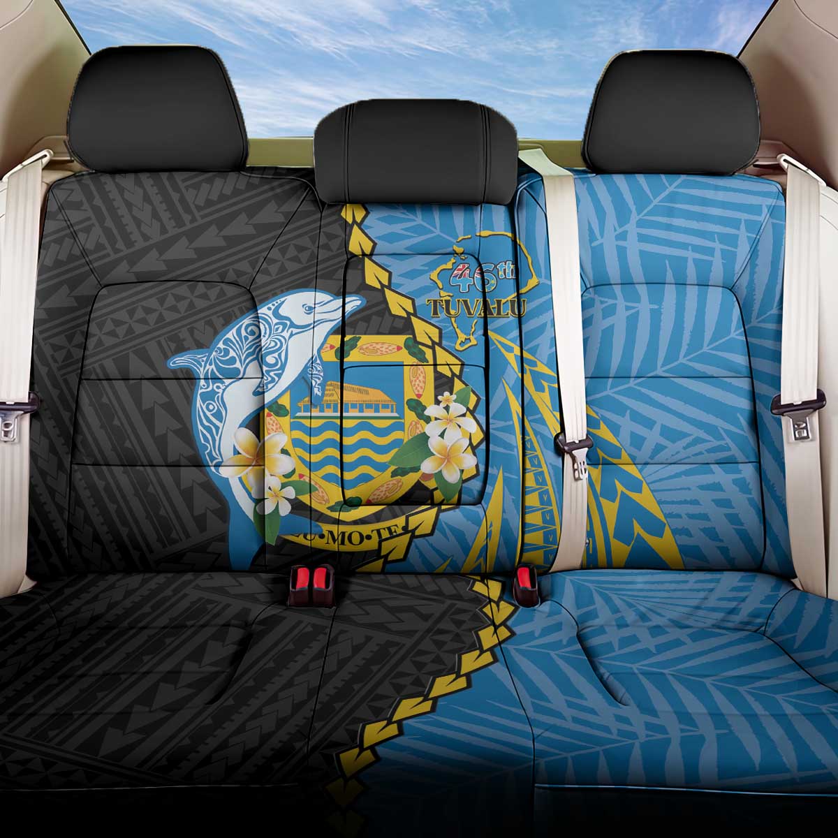 Tuvalu Independence Day Back Car Seat Cover Manuia te tutokotasi o Tuvaluan Dolphin Tattoo LT14 One Size Blue - Polynesian Pride
