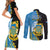 Tuvalu Independence Day Couples Matching Short Sleeve Bodycon Dress and Long Sleeve Button Shirt Manuia te tutokotasi o Tuvaluan Dolphin Tattoo