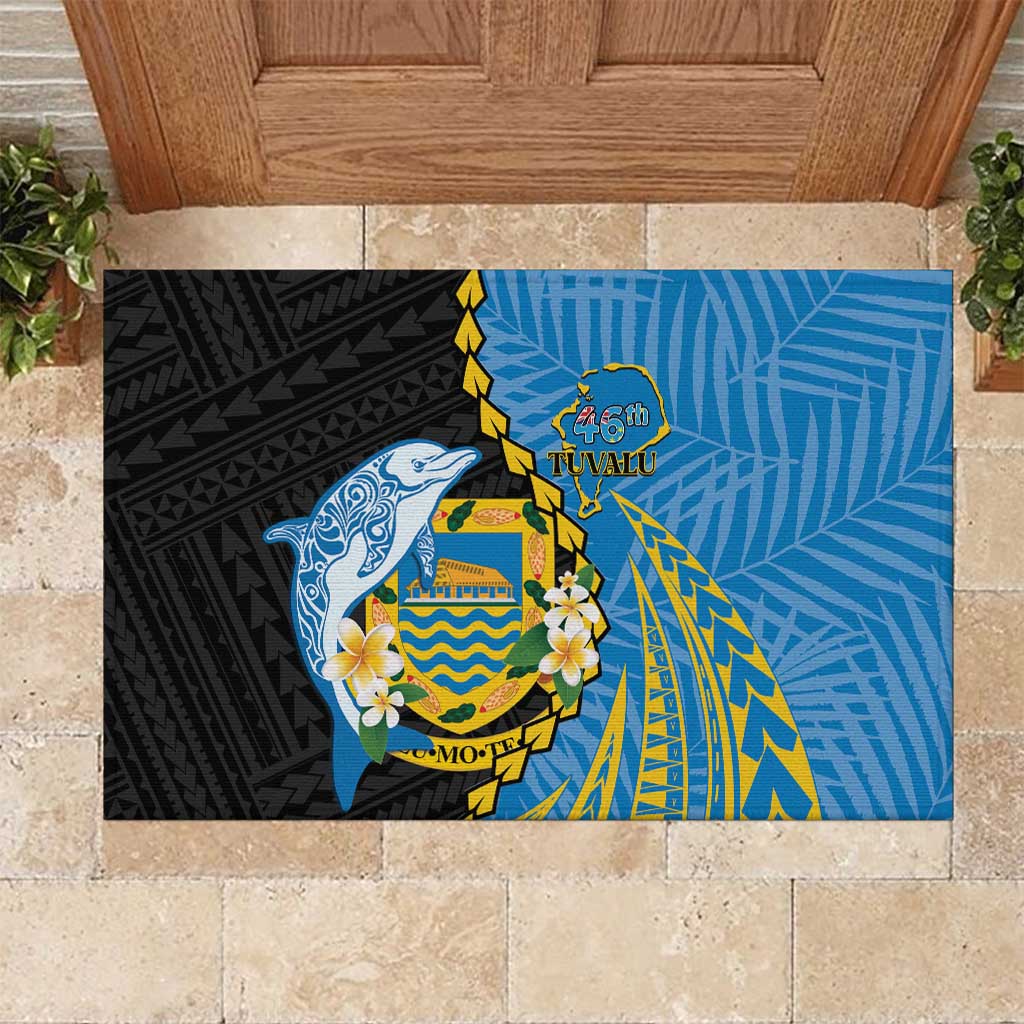 Tuvalu Independence Day Rubber Doormat Manuia te tutokotasi o Tuvaluan Dolphin Tattoo LT14 Blue - Polynesian Pride