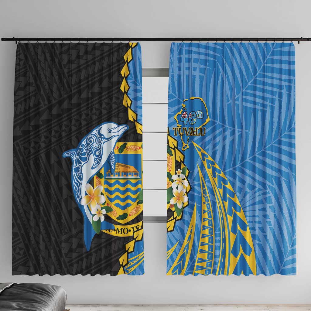 Tuvalu Independence Day Window Curtain Manuia te tutokotasi o Tuvaluan Dolphin Tattoo LT14 With Hooks Blue - Polynesian Pride