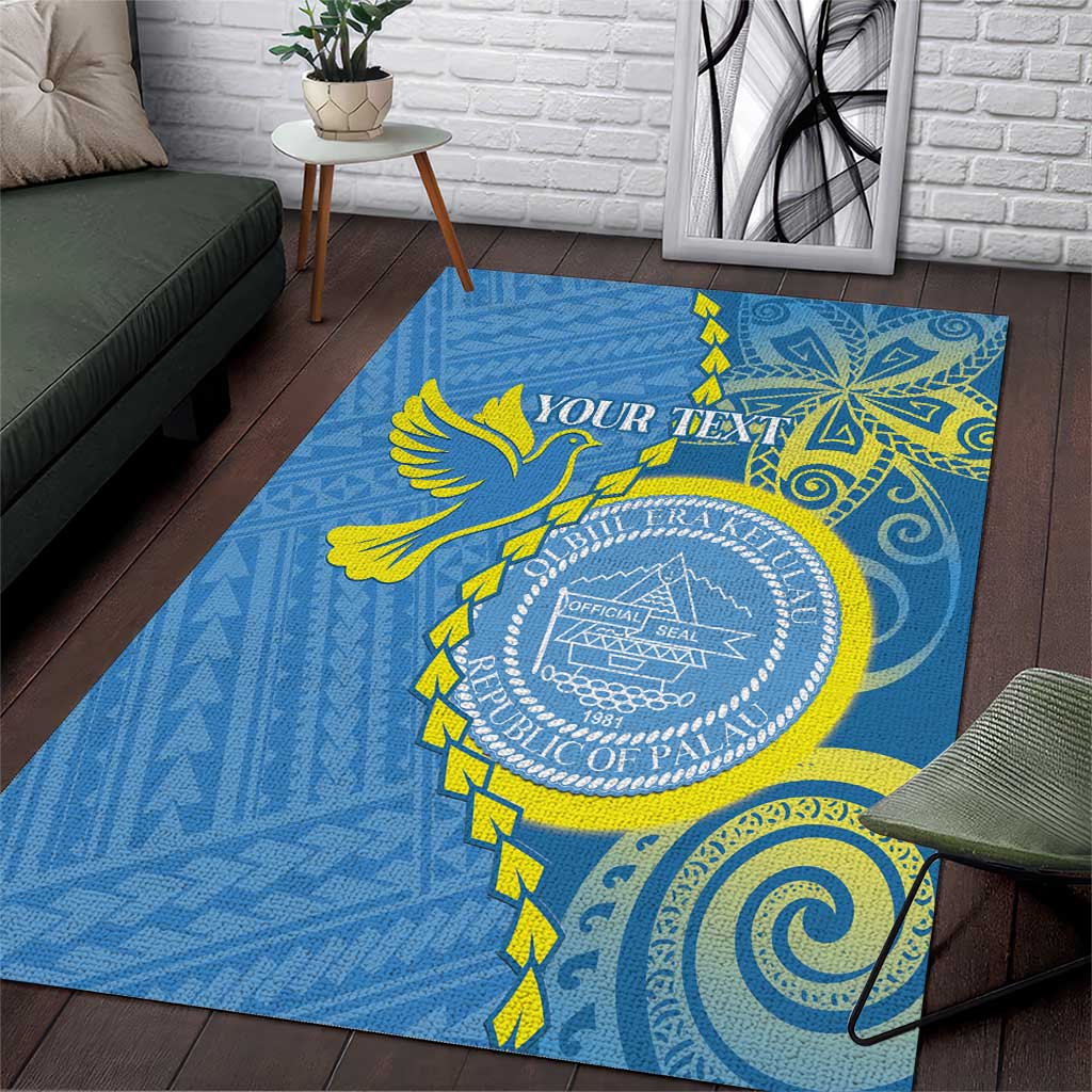 Personalised Palau Independence Day Area Rug Belau Coat Of Arms Polynesian Curve Style LT14 Blue - Polynesian Pride