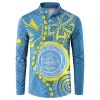Personalised Palau Independence Day Button Sweatshirt Belau Coat Of Arms Polynesian Curve Style LT14 Blue - Polynesian Pride