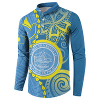 Personalised Palau Independence Day Button Sweatshirt Belau Coat Of Arms Polynesian Curve Style LT14 - Polynesian Pride