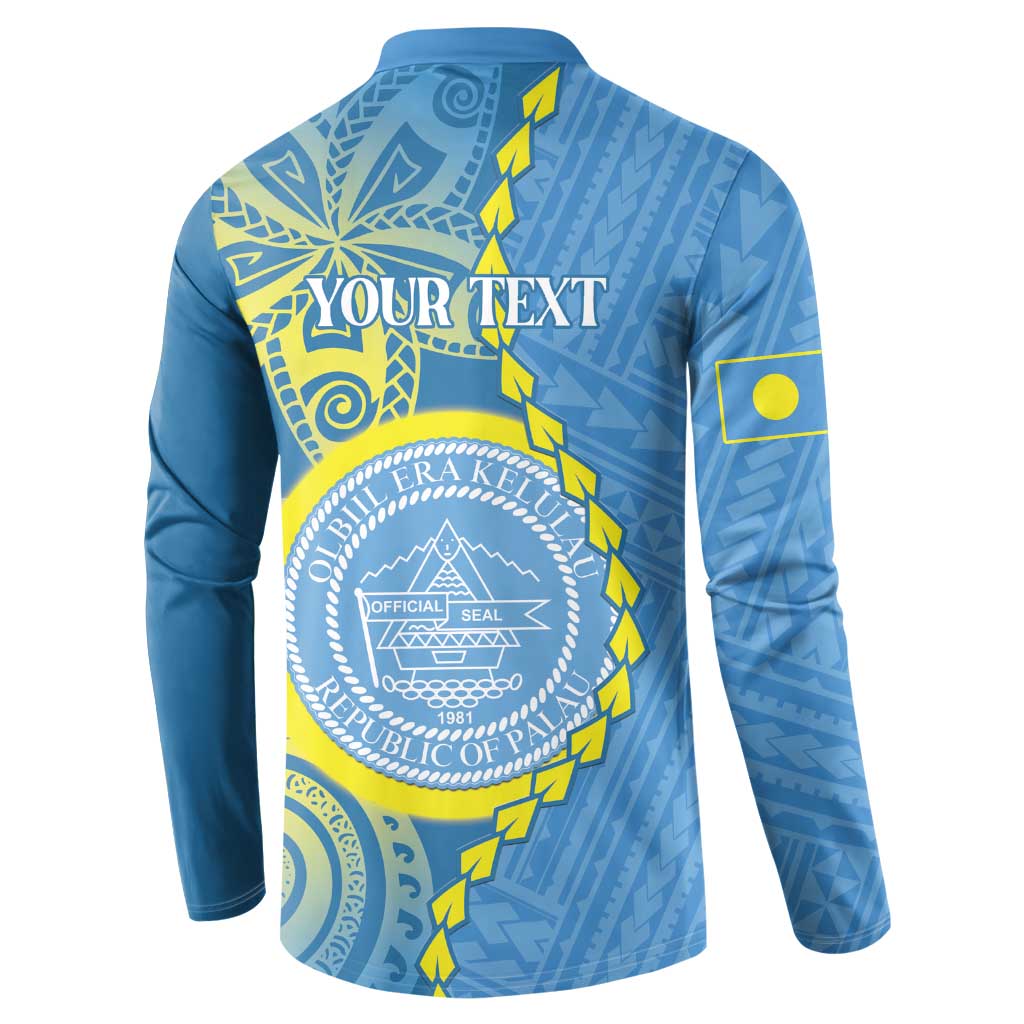 Personalised Palau Independence Day Button Sweatshirt Belau Coat Of Arms Polynesian Curve Style LT14 - Polynesian Pride