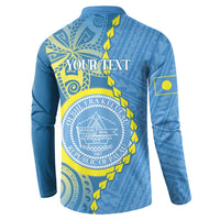 Personalised Palau Independence Day Button Sweatshirt Belau Coat Of Arms Polynesian Curve Style LT14 - Polynesian Pride