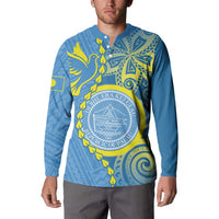 Personalised Palau Independence Day Button Sweatshirt Belau Coat Of Arms Polynesian Curve Style LT14 - Polynesian Pride