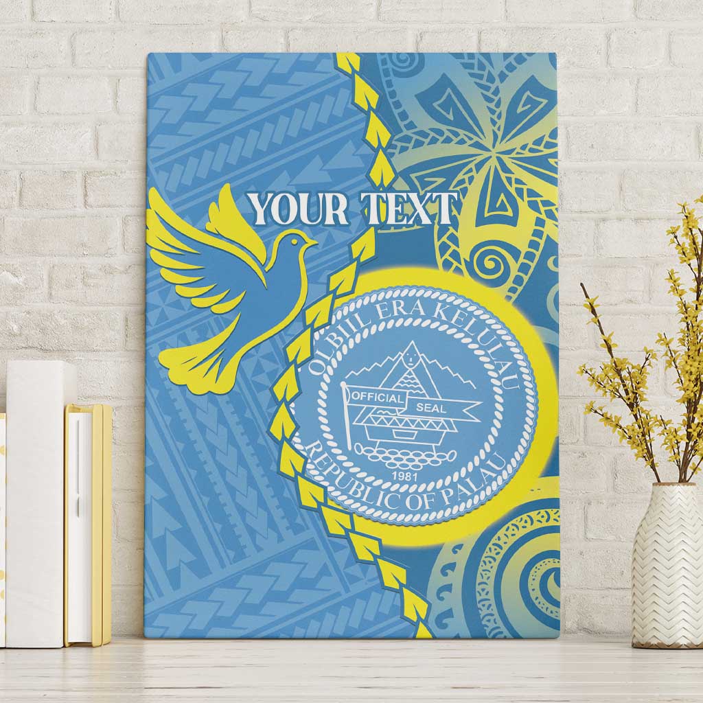 Personalised Palau Independence Day Canvas Wall Art Belau Coat Of Arms Polynesian Curve Style LT14 Without Frame Blue - Polynesian Pride
