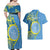 Personalised Palau Independence Day Couples Matching Off Shoulder Maxi Dress and Hawaiian Shirt Belau Coat Of Arms Polynesian Curve Style