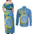 Personalised Palau Independence Day Couples Matching Off Shoulder Maxi Dress and Long Sleeve Button Shirt Belau Coat Of Arms Polynesian Curve Style