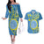 Personalised Palau Independence Day Couples Matching Off The Shoulder Long Sleeve Dress and Hawaiian Shirt Belau Coat Of Arms Polynesian Curve Style