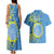 Personalised Palau Independence Day Couples Matching Tank Maxi Dress and Hawaiian Shirt Belau Coat Of Arms Polynesian Curve Style