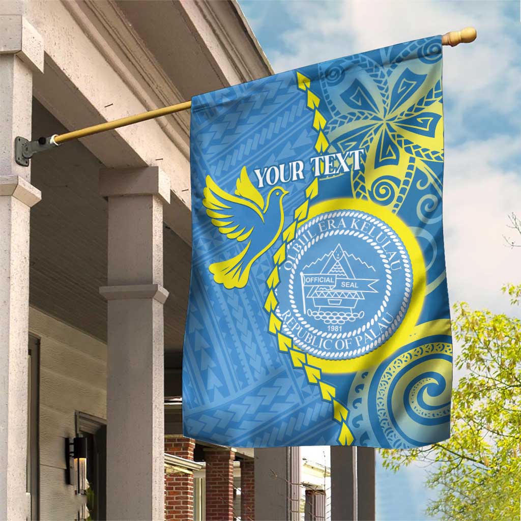 Personalised Palau Independence Day Garden Flag Belau Coat Of Arms Polynesian Curve Style LT14 House Flag Blue - Polynesian Pride