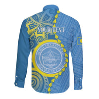Personalised Palau Independence Day Long Sleeve Button Shirt Belau Coat Of Arms Polynesian Curve Style LT14 - Polynesian Pride