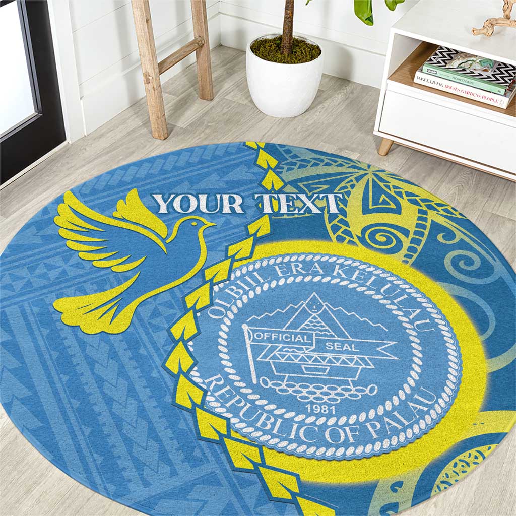 Personalised Palau Independence Day Round Carpet Belau Coat Of Arms Polynesian Curve Style LT14 Blue - Polynesian Pride