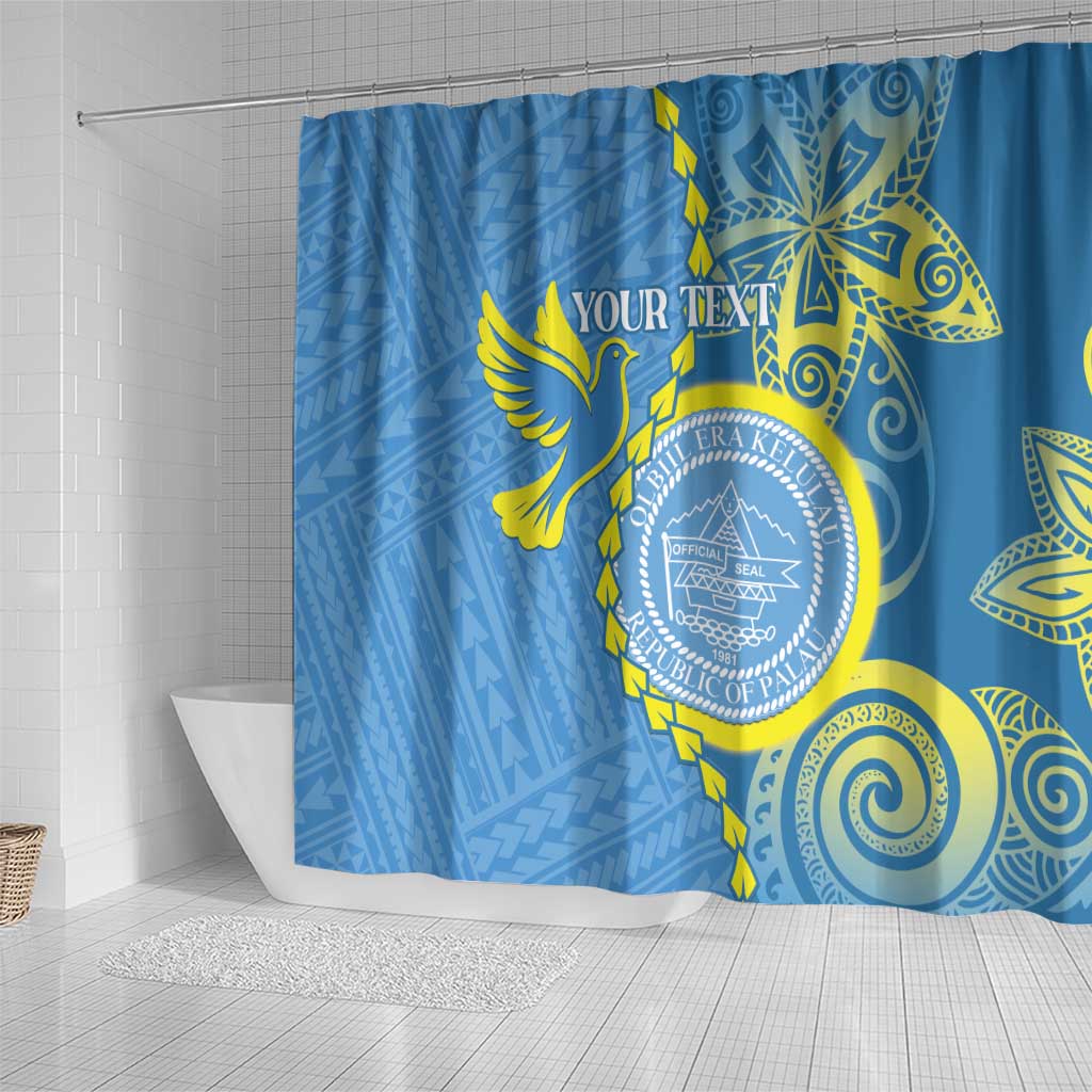 Personalised Palau Independence Day Shower Curtain Belau Coat Of Arms Polynesian Curve Style LT14 - Polynesian Pride