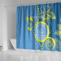 Personalised Palau Independence Day Shower Curtain Belau Coat Of Arms Polynesian Curve Style LT14 - Polynesian Pride