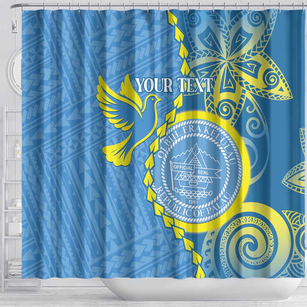 Personalised Palau Independence Day Shower Curtain Belau Coat Of Arms Polynesian Curve Style LT14 - Polynesian Pride