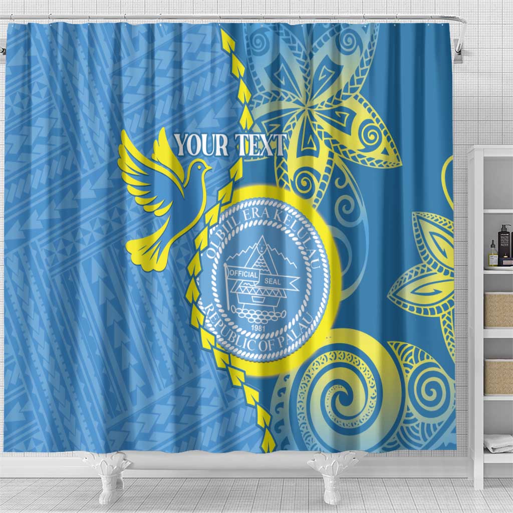 Personalised Palau Independence Day Shower Curtain Belau Coat Of Arms Polynesian Curve Style LT14 - Polynesian Pride