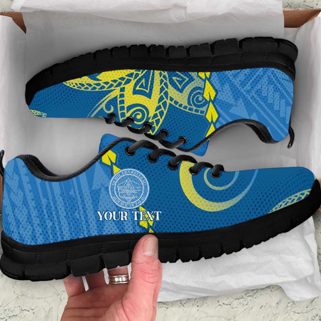 Personalised Palau Independence Day Sneakers Belau Coat Of Arms Polynesian Curve Style LT14 Blue - Polynesian Pride