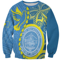 Personalised Palau Independence Day Sweatshirt Belau Coat Of Arms Polynesian Curve Style LT14 Unisex Blue - Polynesian Pride
