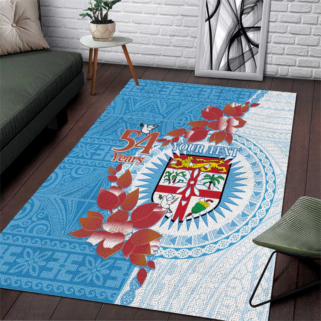 Personalised Fiji Day Area Rug Fijian Tapa Pattern Mix Tagimoucia - Blue Version LT14 Blue - Polynesian Pride