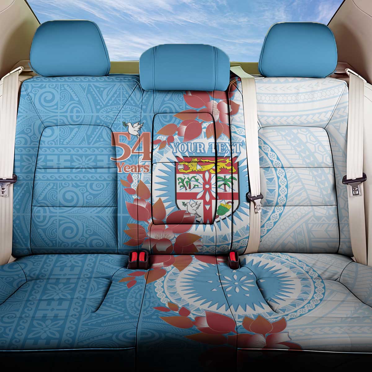 Personalised Fiji Day Back Car Seat Cover Fijian Tapa Pattern Mix Tagimoucia - Blue Version LT14 One Size Blue - Polynesian Pride