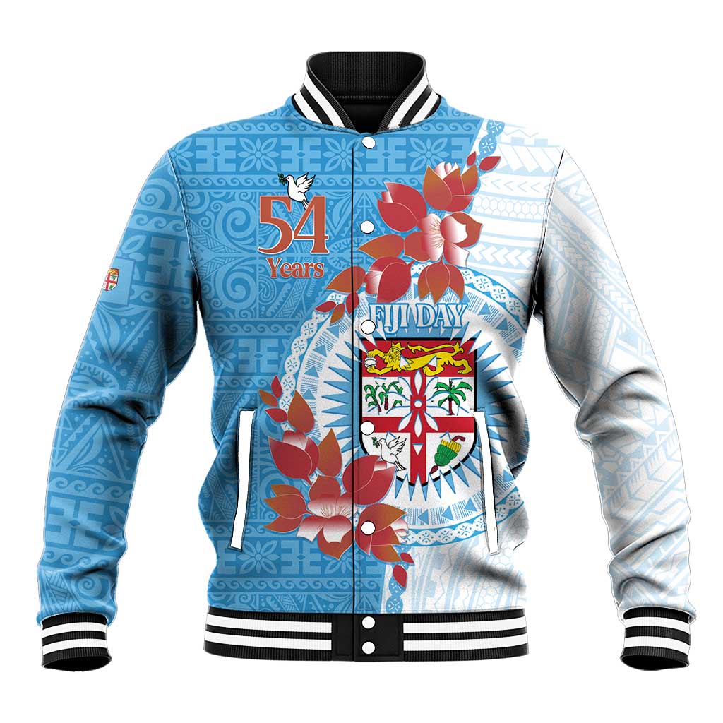 Personalised Fiji Day Baseball Jacket Fijian Tapa Pattern Mix Tagimoucia - Blue Version LT14 Unisex Blue - Polynesian Pride