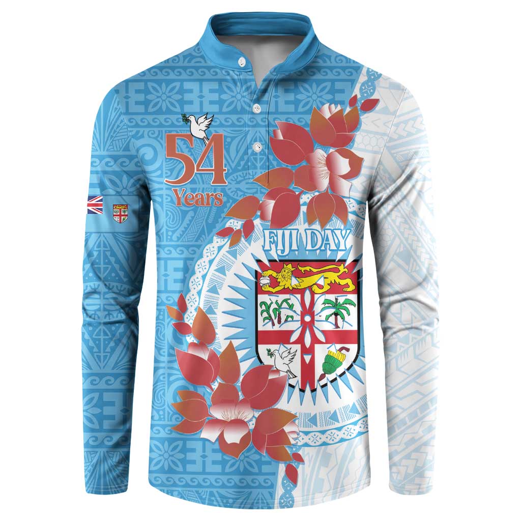 Personalised Fiji Day Button Sweatshirt Fijian Tapa Pattern Mix Tagimoucia - Blue Version LT14 Blue - Polynesian Pride