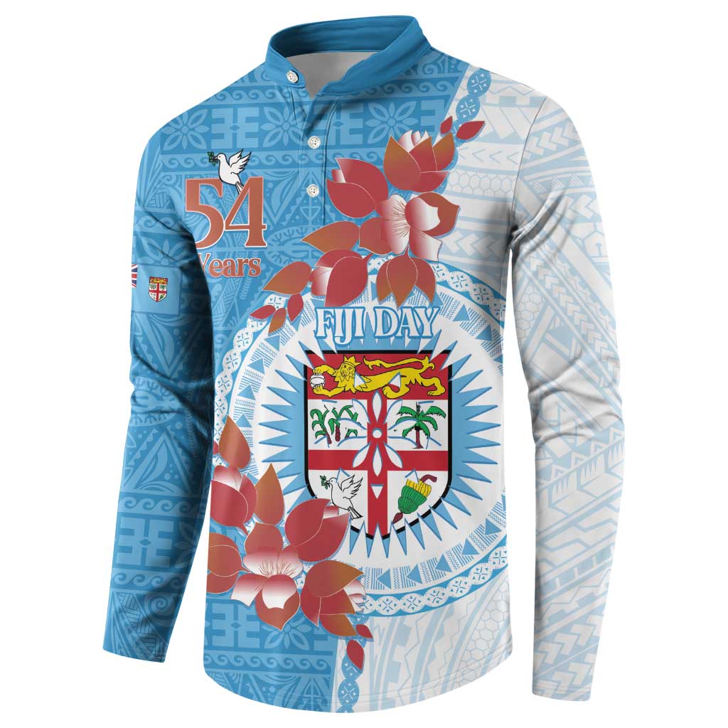Personalised Fiji Day Button Sweatshirt Fijian Tapa Pattern Mix Tagimoucia - Blue Version LT14 - Polynesian Pride