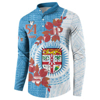 Personalised Fiji Day Button Sweatshirt Fijian Tapa Pattern Mix Tagimoucia - Blue Version LT14 - Polynesian Pride