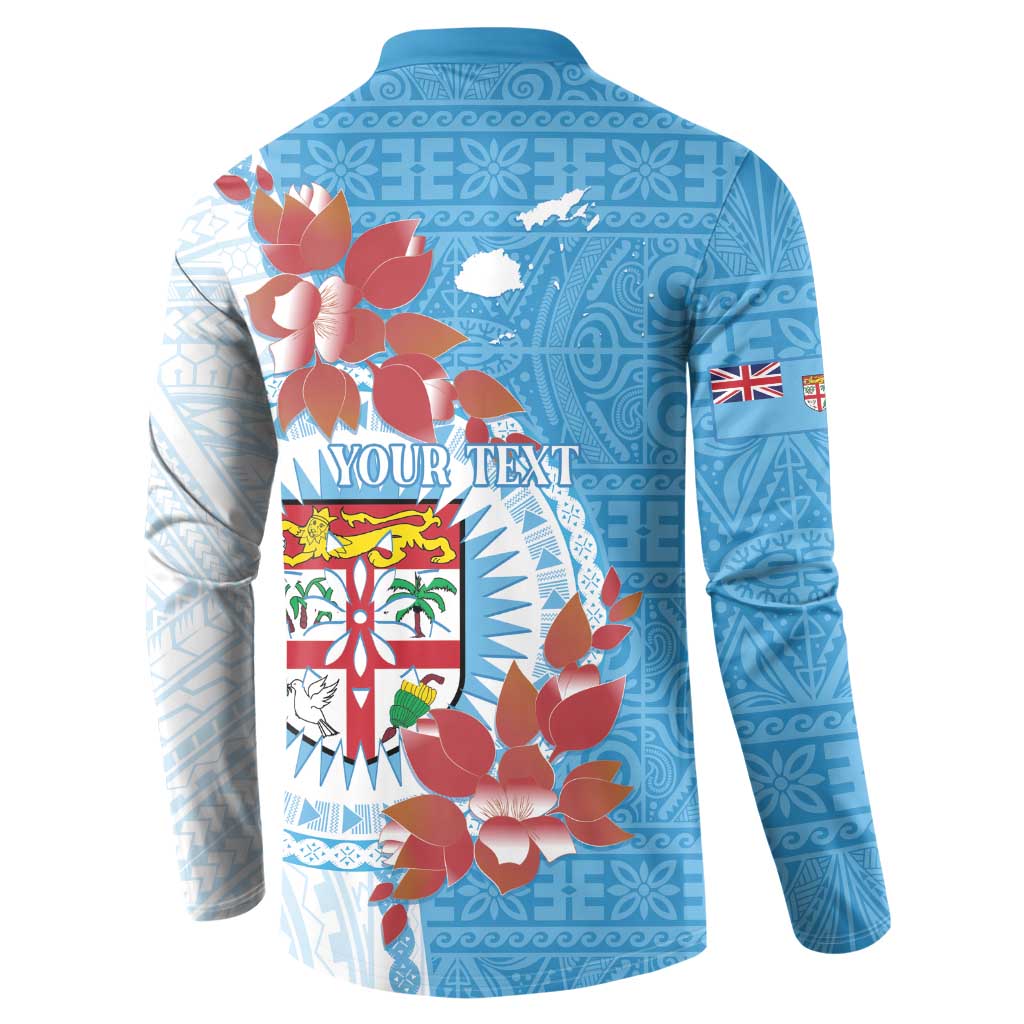 Personalised Fiji Day Button Sweatshirt Fijian Tapa Pattern Mix Tagimoucia - Blue Version LT14 - Polynesian Pride