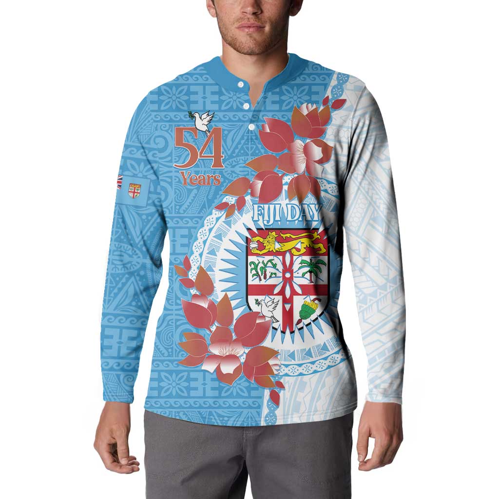 Personalised Fiji Day Button Sweatshirt Fijian Tapa Pattern Mix Tagimoucia - Blue Version LT14 - Polynesian Pride