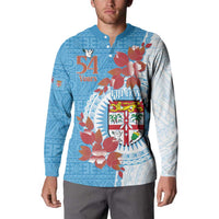 Personalised Fiji Day Button Sweatshirt Fijian Tapa Pattern Mix Tagimoucia - Blue Version LT14 - Polynesian Pride