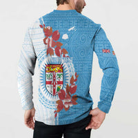 Personalised Fiji Day Button Sweatshirt Fijian Tapa Pattern Mix Tagimoucia - Blue Version LT14 - Polynesian Pride