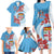 Personalised Fiji Day Family Matching Long Sleeve Bodycon Dress and Hawaiian Shirt Fijian Tapa Pattern Mix Tagimoucia - Blue Version