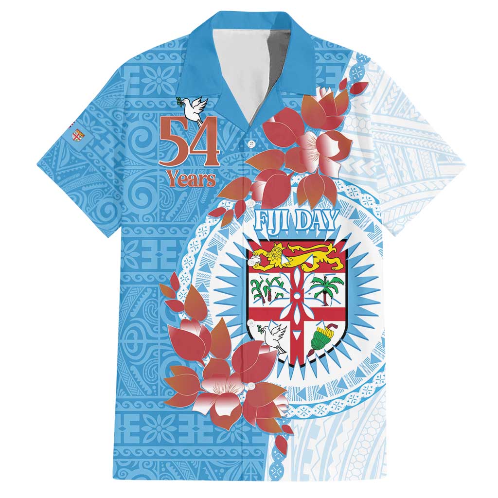 Personalised Fiji Day Hawaiian Shirt Fijian Tapa Pattern Mix Tagimoucia - Blue Version LT14 Blue - Polynesian Pride