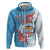 Personalised Fiji Day Hoodie Fijian Tapa Pattern Mix Tagimoucia - Blue Version