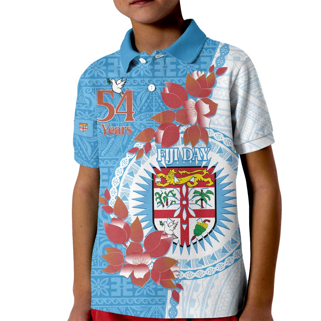 Personalised Fiji Day Kid Polo Shirt Fijian Tapa Pattern Mix Tagimoucia - Blue Version LT14 Kid Blue - Polynesian Pride