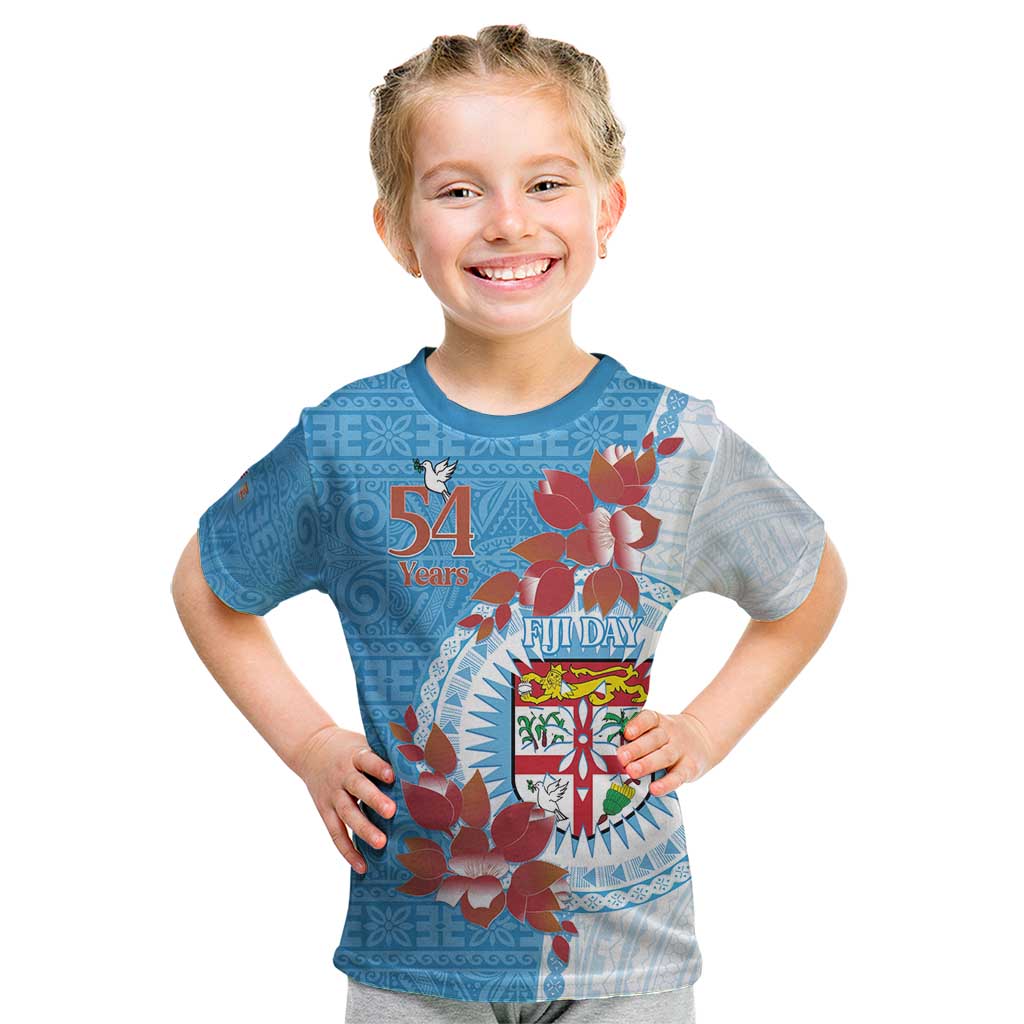 Personalised Fiji Day Kid T Shirt Fijian Tapa Pattern Mix Tagimoucia - Blue Version LT14 Blue - Polynesian Pride