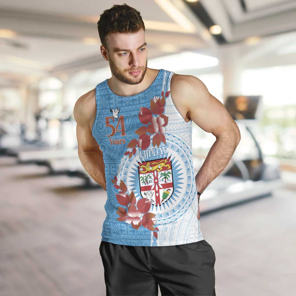 Personalised Fiji Day Men Tank Top Fijian Tapa Pattern Mix Tagimoucia - Blue Version LT14 Blue - Polynesian Pride