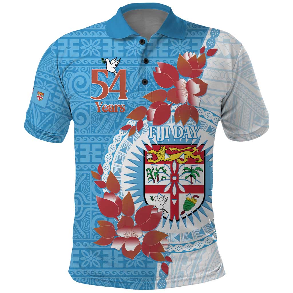 Personalised Fiji Day Polo Shirt Fijian Tapa Pattern Mix Tagimoucia - Blue Version LT14 Blue - Polynesian Pride