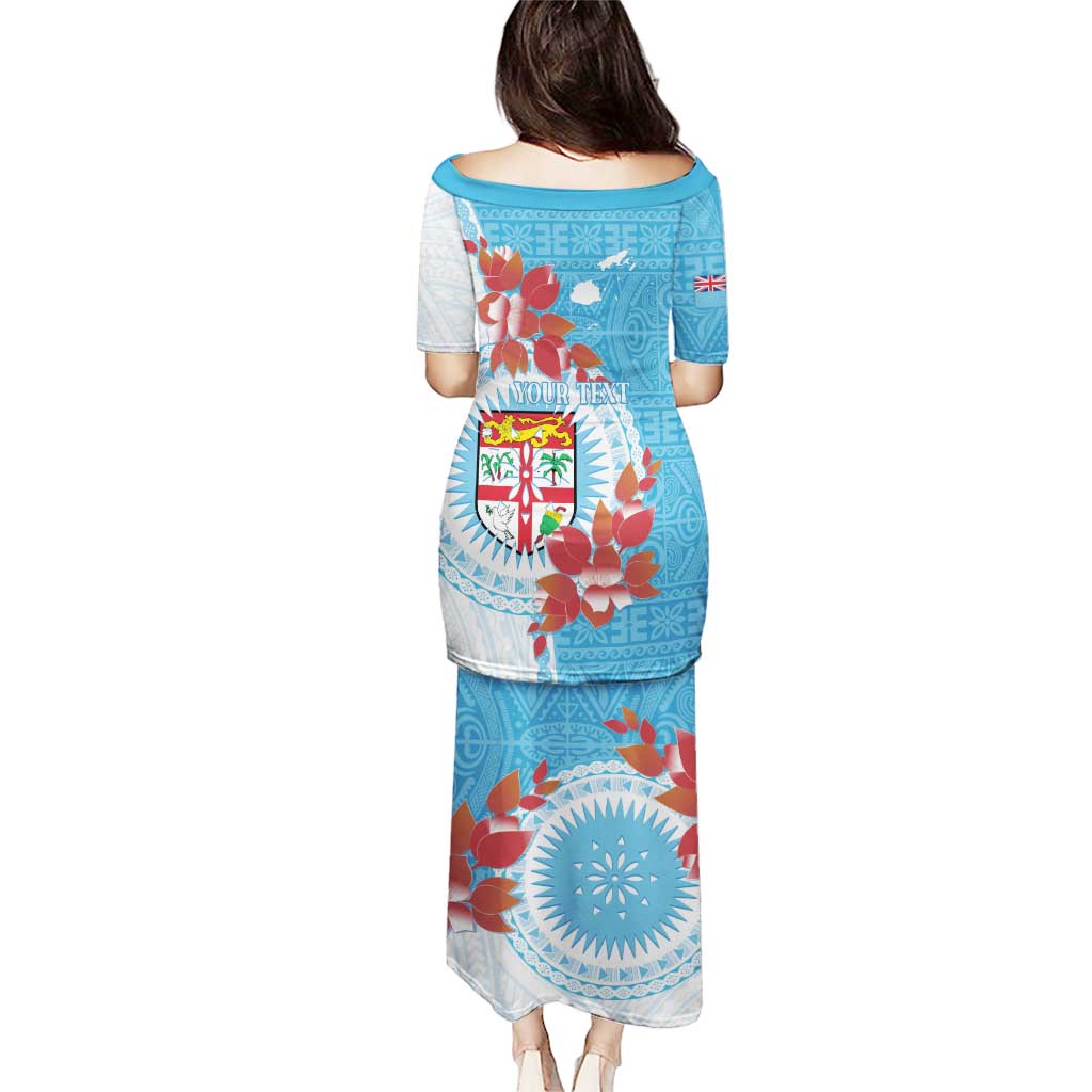 Personalised Fiji Day Puletasi Fijian Tapa Pattern Mix Tagimoucia - Blue Version LT14 - Polynesian Pride
