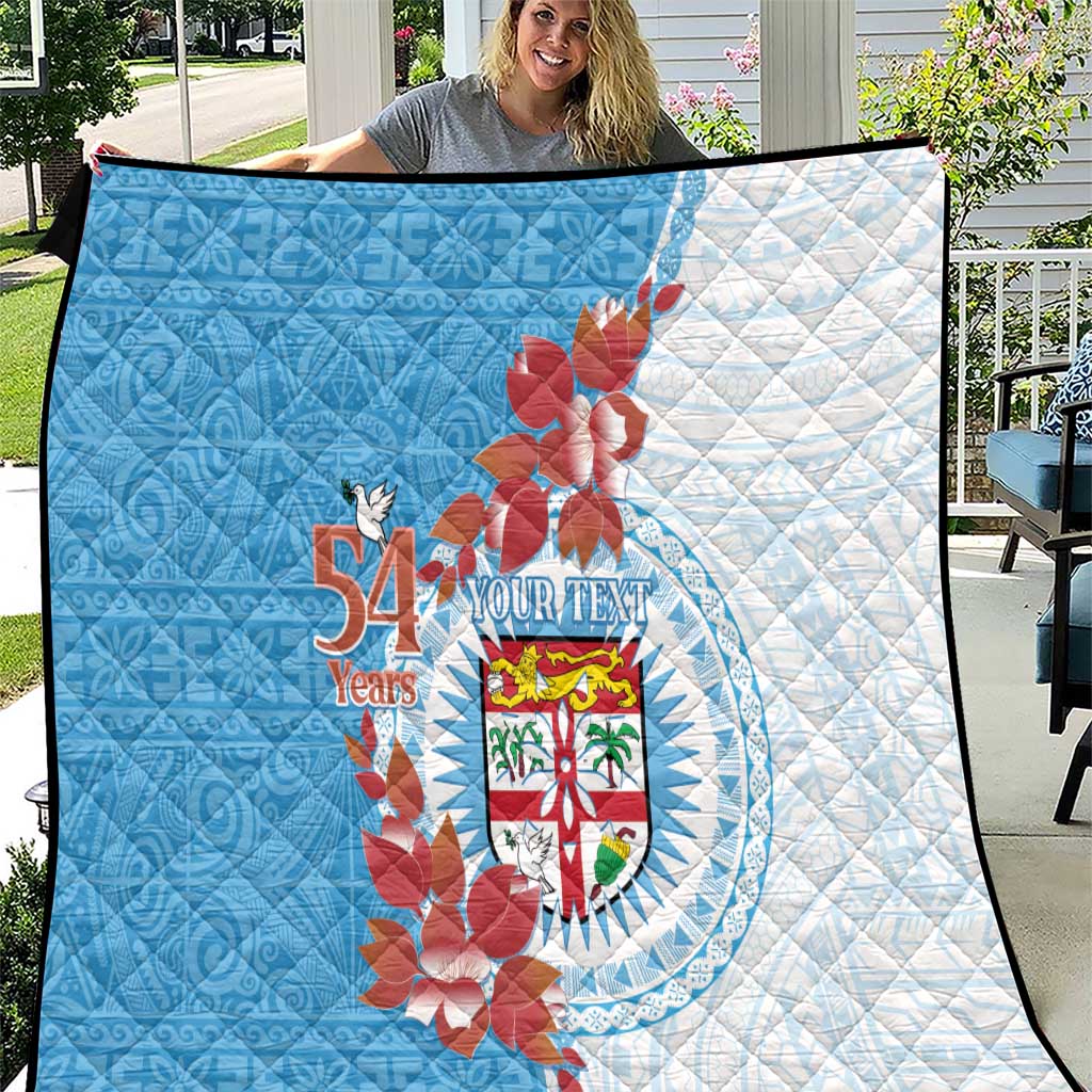 Personalised Fiji Day Quilt Fijian Tapa Pattern Mix Tagimoucia - Blue Version