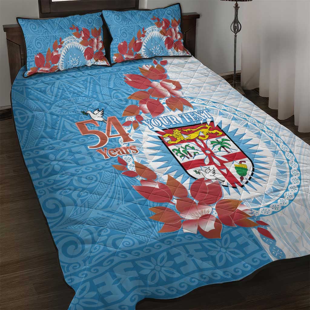 Personalised Fiji Day Quilt Bed Set Fijian Tapa Pattern Mix Tagimoucia - Blue Version LT14 Blue - Polynesian Pride