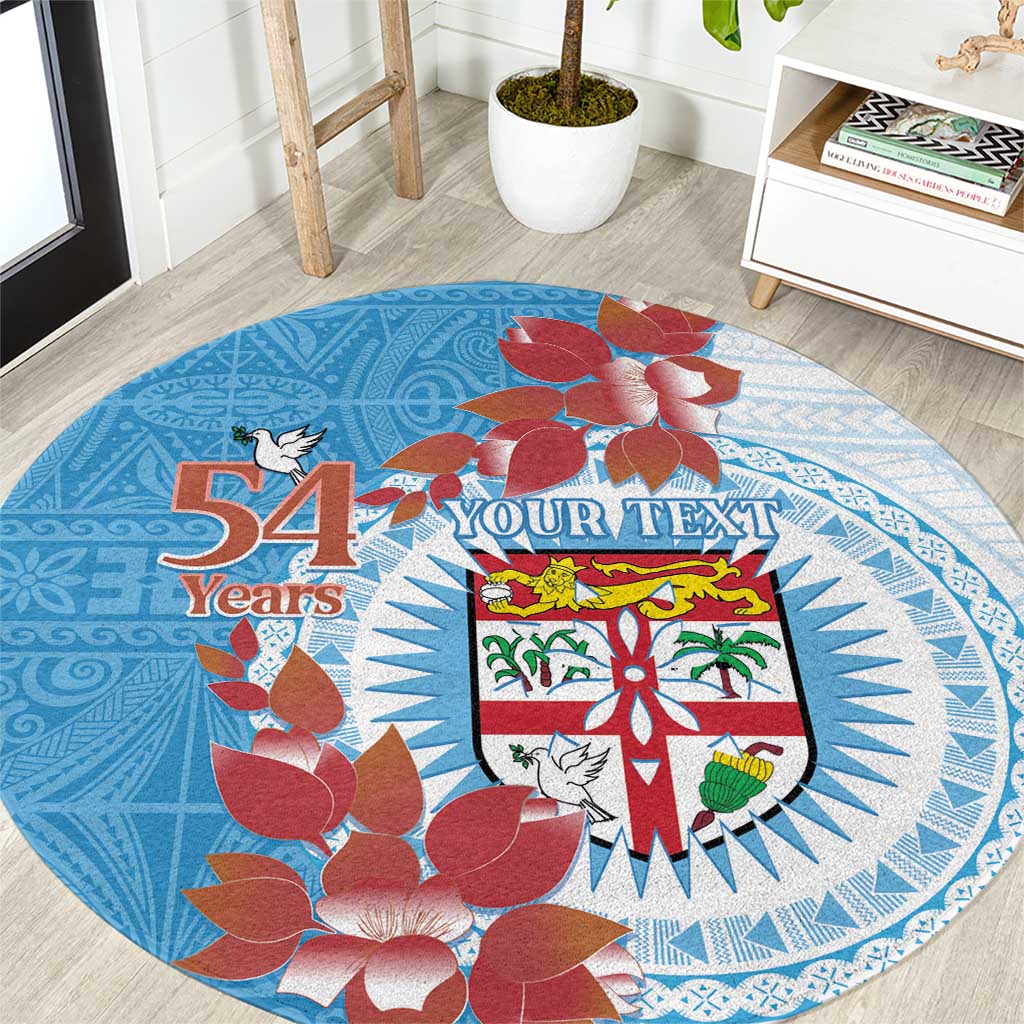 Personalised Fiji Day Round Carpet Fijian Tapa Pattern Mix Tagimoucia - Blue Version LT14 Blue - Polynesian Pride