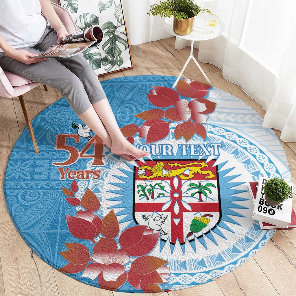 Personalised Fiji Day Round Carpet Fijian Tapa Pattern Mix Tagimoucia - Blue Version LT14 - Polynesian Pride