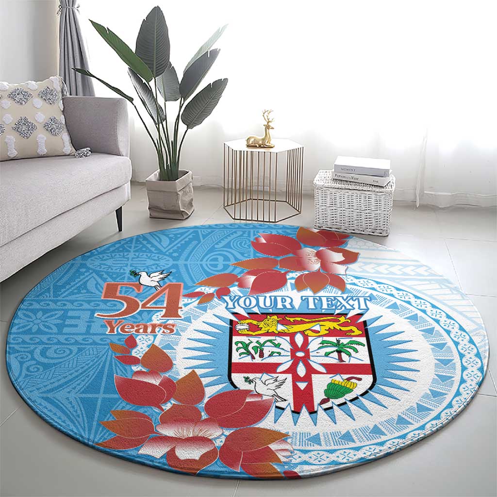 Personalised Fiji Day Round Carpet Fijian Tapa Pattern Mix Tagimoucia - Blue Version LT14 - Polynesian Pride
