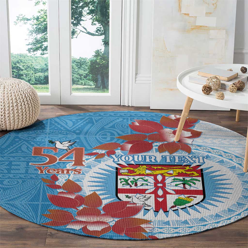 Personalised Fiji Day Round Carpet Fijian Tapa Pattern Mix Tagimoucia - Blue Version LT14 - Polynesian Pride